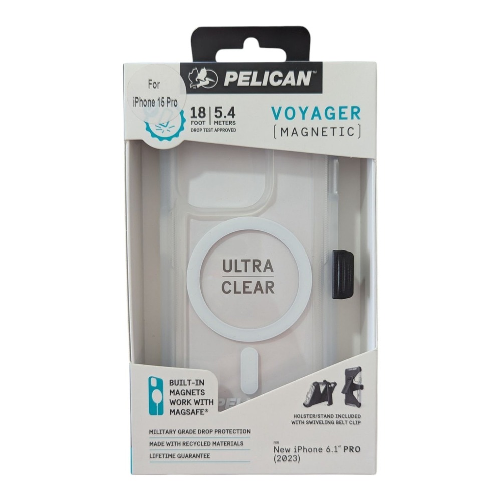 E1. Pelican Voyager Magnetic Series Apple iPhone 15 Pro - Clear MagSafe/Holster